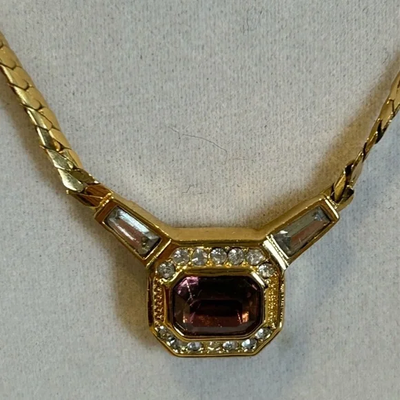 Rare Christian Dior Vintage 22k gold plated w/Swarovski crystals necklace - Picture 2 of 6